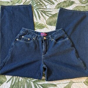 Edikted Navy Pinstripe Flare Jeans